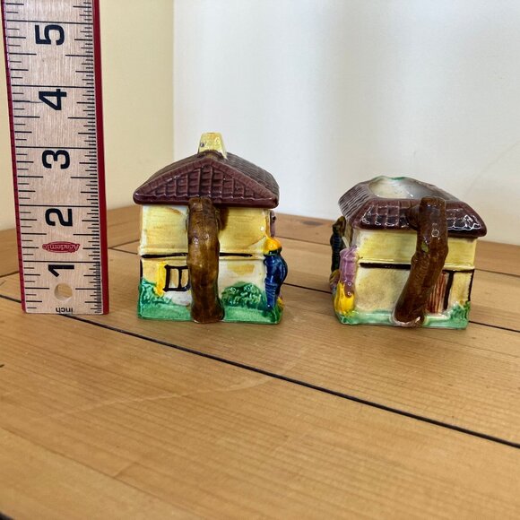 English Cottage Shape Creamer & Sugar Bowl with Lid Set Vintage Ceramic Japan - Picture 3 of 6